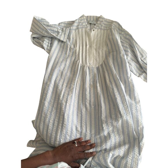 Victorian Style Striped Nightgown By Gilligan OMalley Long White & Blue Size S - Picture 13 of 13